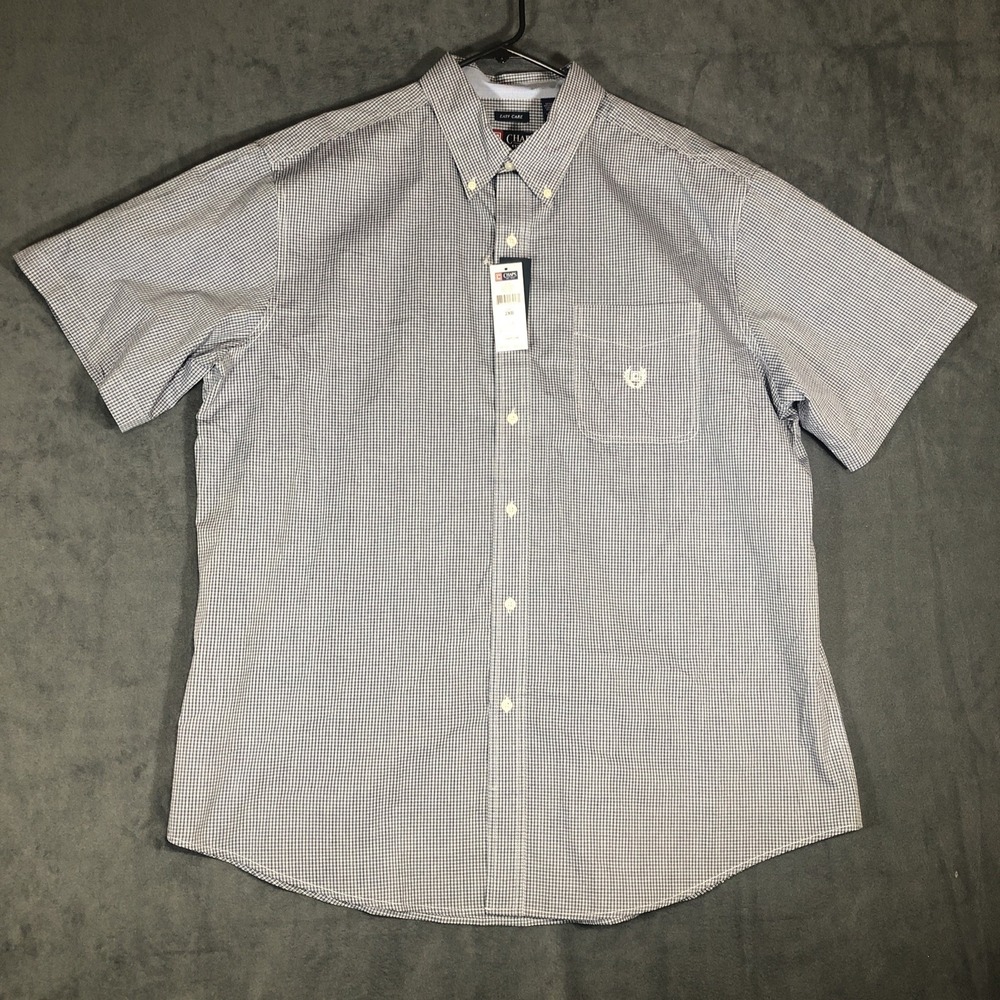 New Chaps Ralph Lauren Mens Size 2XB Shirt Blue Gingham Long Sleeve Button Down
